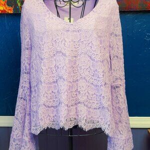 Ultra Flirt ~ Sz L ~ Lace Blouse with Bell Sleeves ~ NWT